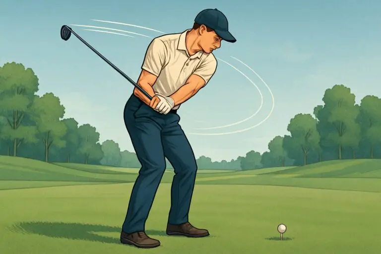 A golfer beginning the backswing on a golf course, demonstrating the initial takeaway movement of a golf swing.